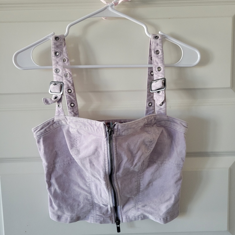 Urban Outfitters Zipup Lilac Purple Buckle Strap Crop Top